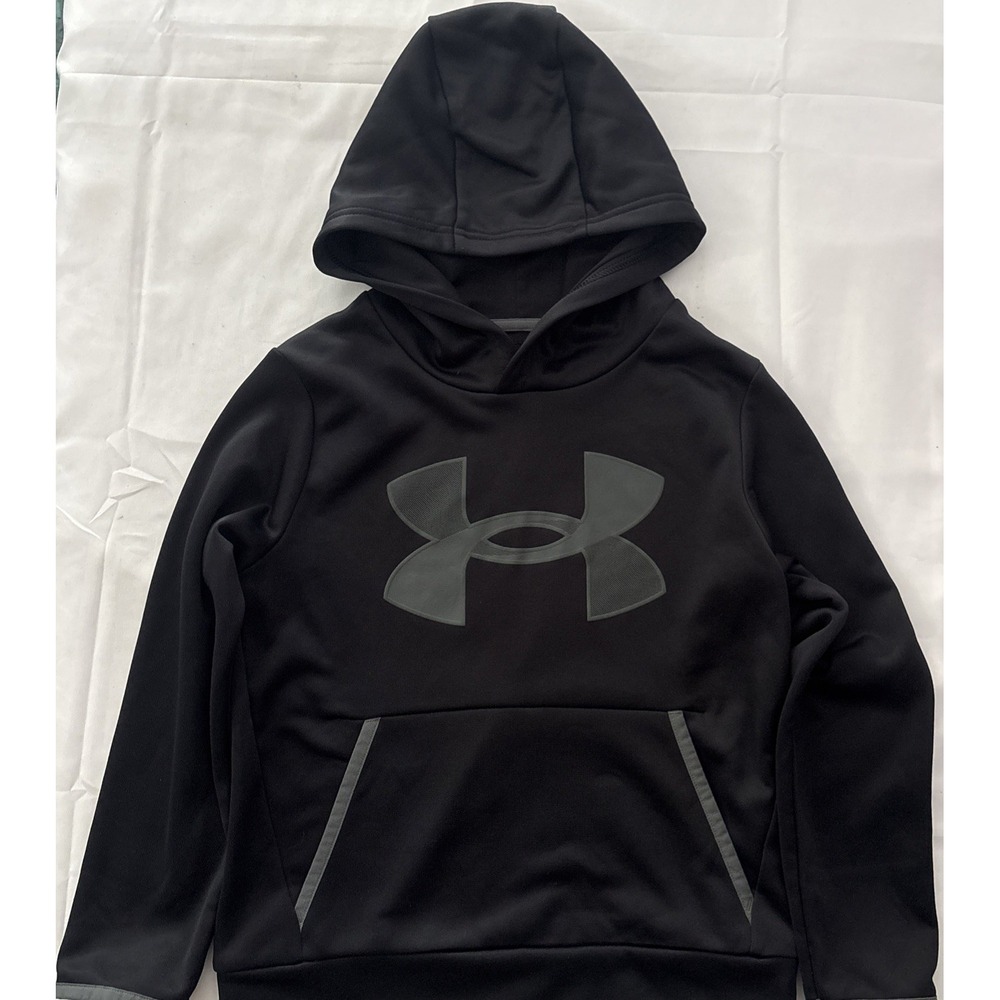 Under Armour Hoodie Youth XS Pullover Graphic Black Grey Boys Sweatshirt